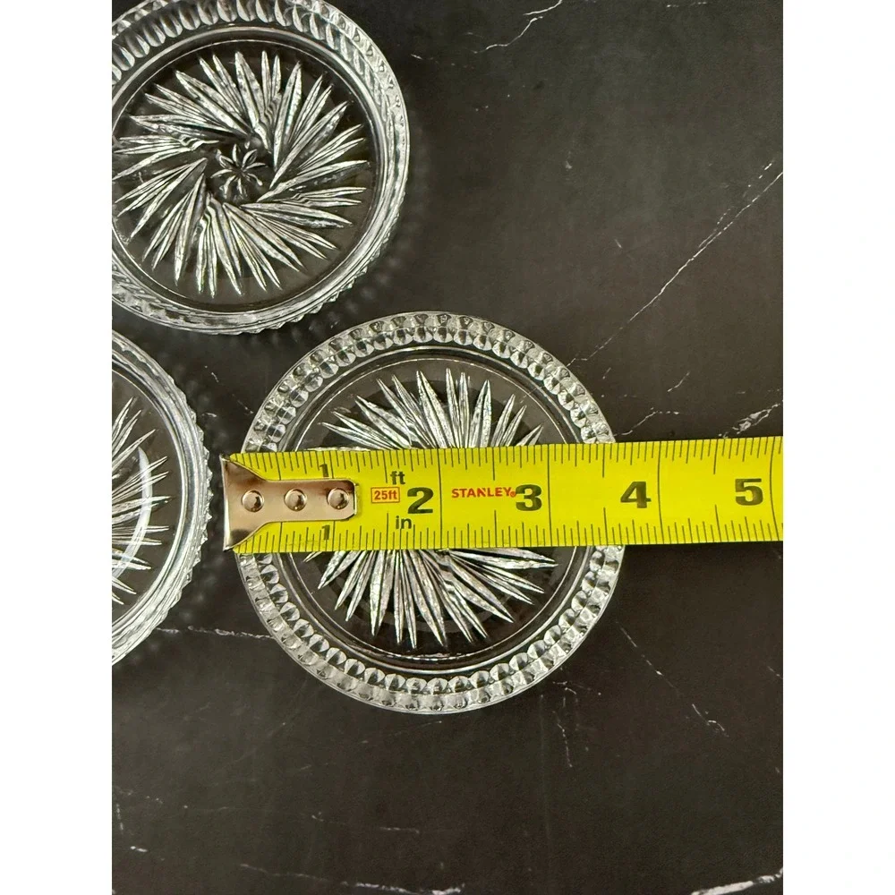 VTG Set of 4 Crystal Clear Industries Adria Pinwheel Glass Coasters 3 3/4in